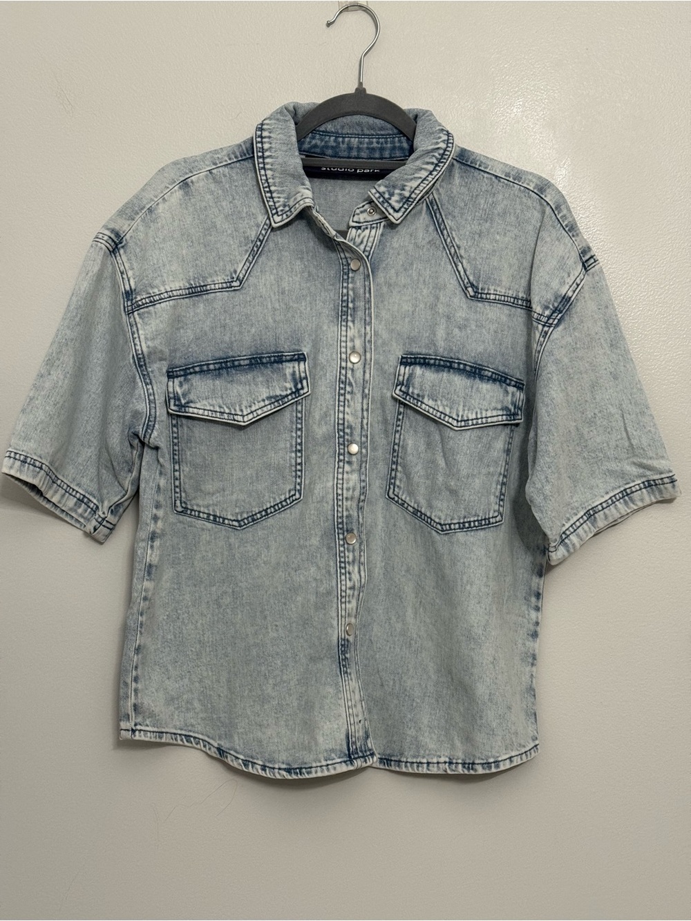 Studio Washed Light Blue Denim Button-Front Shirt